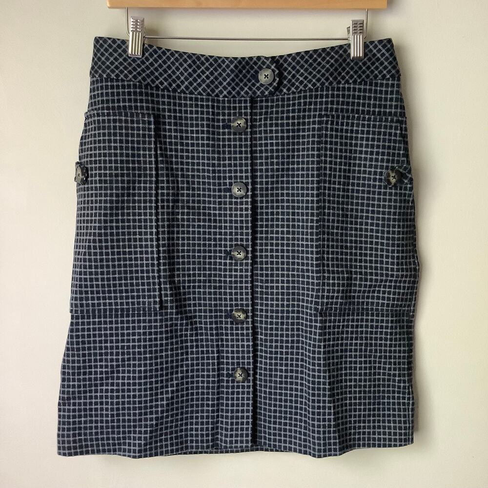 J Jill Womens Ponte Gingham Button Front Pocketed Skirt Size Small
